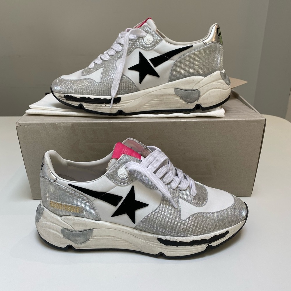 Golden Goose Running Sole Sneaker Silver/White/Black New in Box - Picture 5 of 9